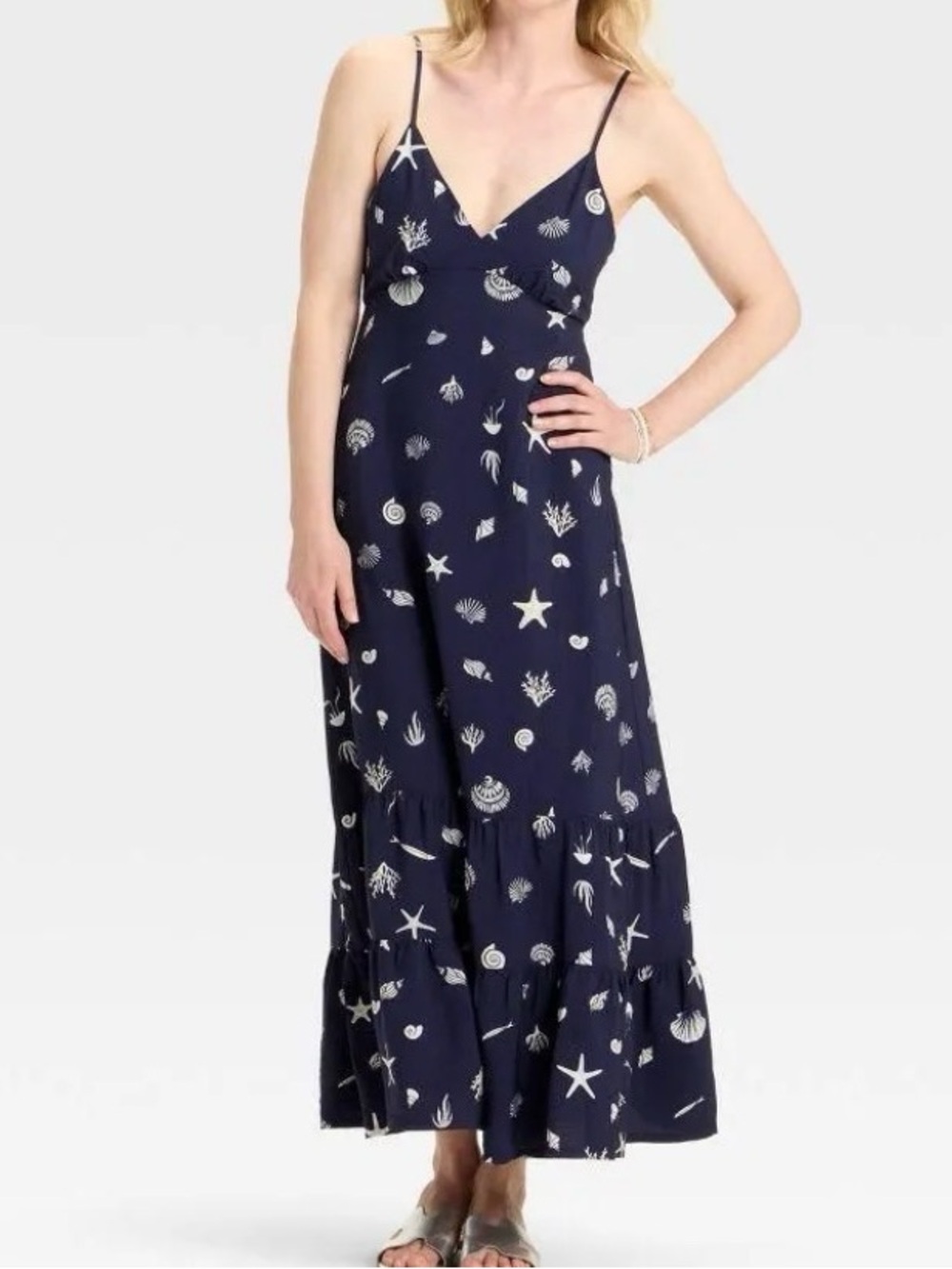 Women's Open Back Maxi Dress - A New Day Navy Blue Seashell size XS